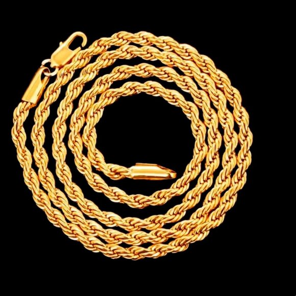 ⭐ Stunning 22" Diamond Cut Rope Necklace 4mm Wide 18K Gold ⭐ - Picture 2 of 5